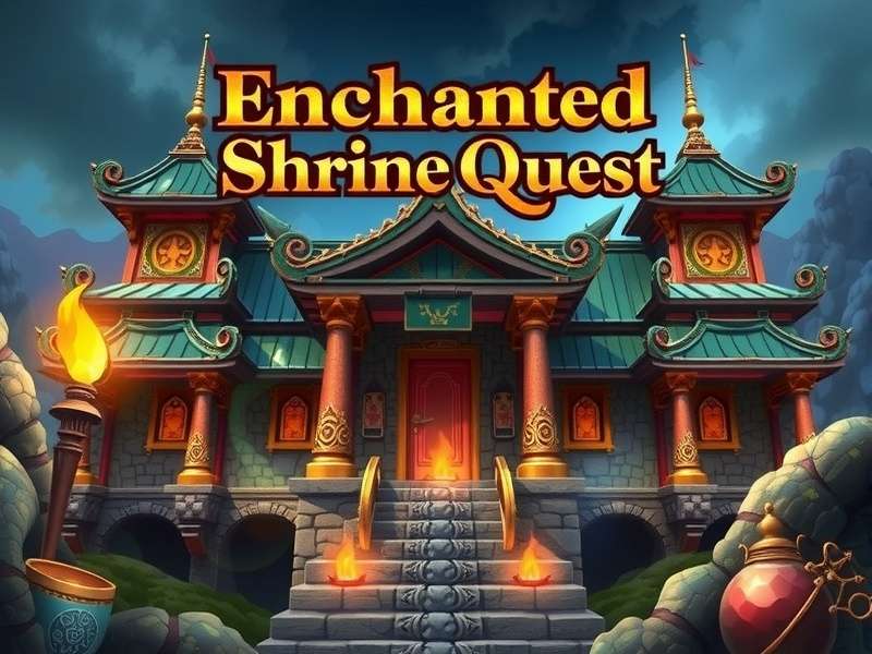 Enchanted Shrine Quest game banner featuring ancient temples and magical artifacts